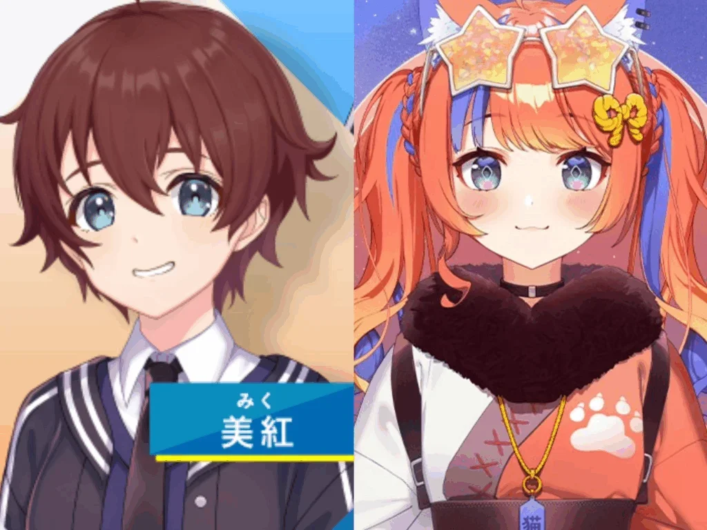 猫屋敷美紅とVTA生美紅のビジュアルの共通点説明。目の色や形が似ている。