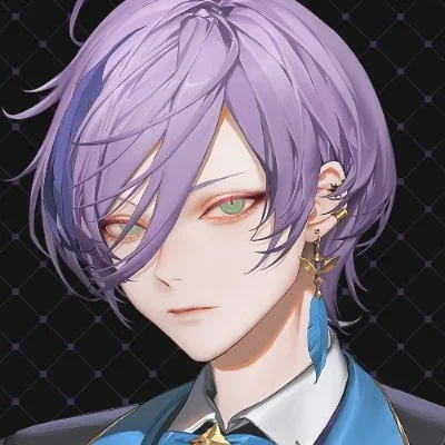 榊ネスのビジュアル。紫色のショートはに猫目。目の色は緑色。